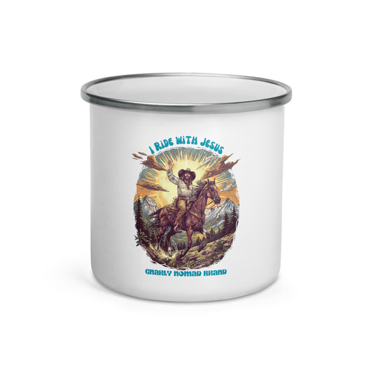 Ride with Jesus Cowboy Enamel Mug